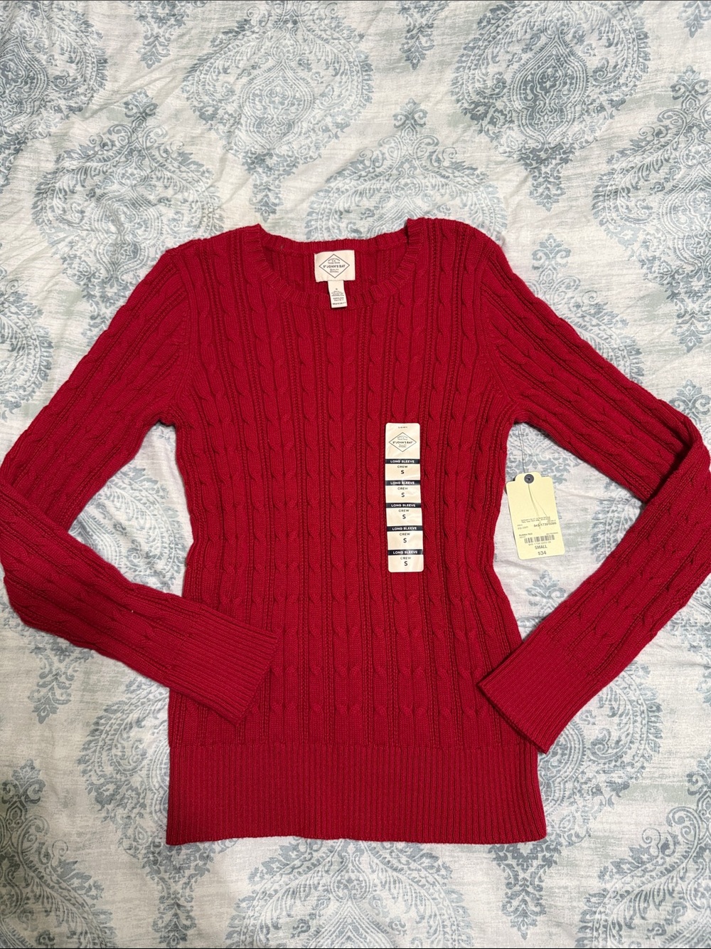 St. John's Bay Red Cable Knit Crewneck Sweater